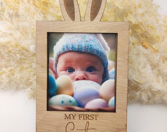 Personalized Easter Bunny Photo Frame: Engraved Oak Keepsake
