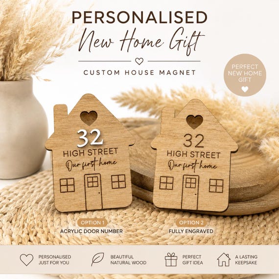 Personalised New Home Fridge Magnet | Custom House Address Magnet | Housewarming Gift | Oak Veneered Wood | First Home Gift