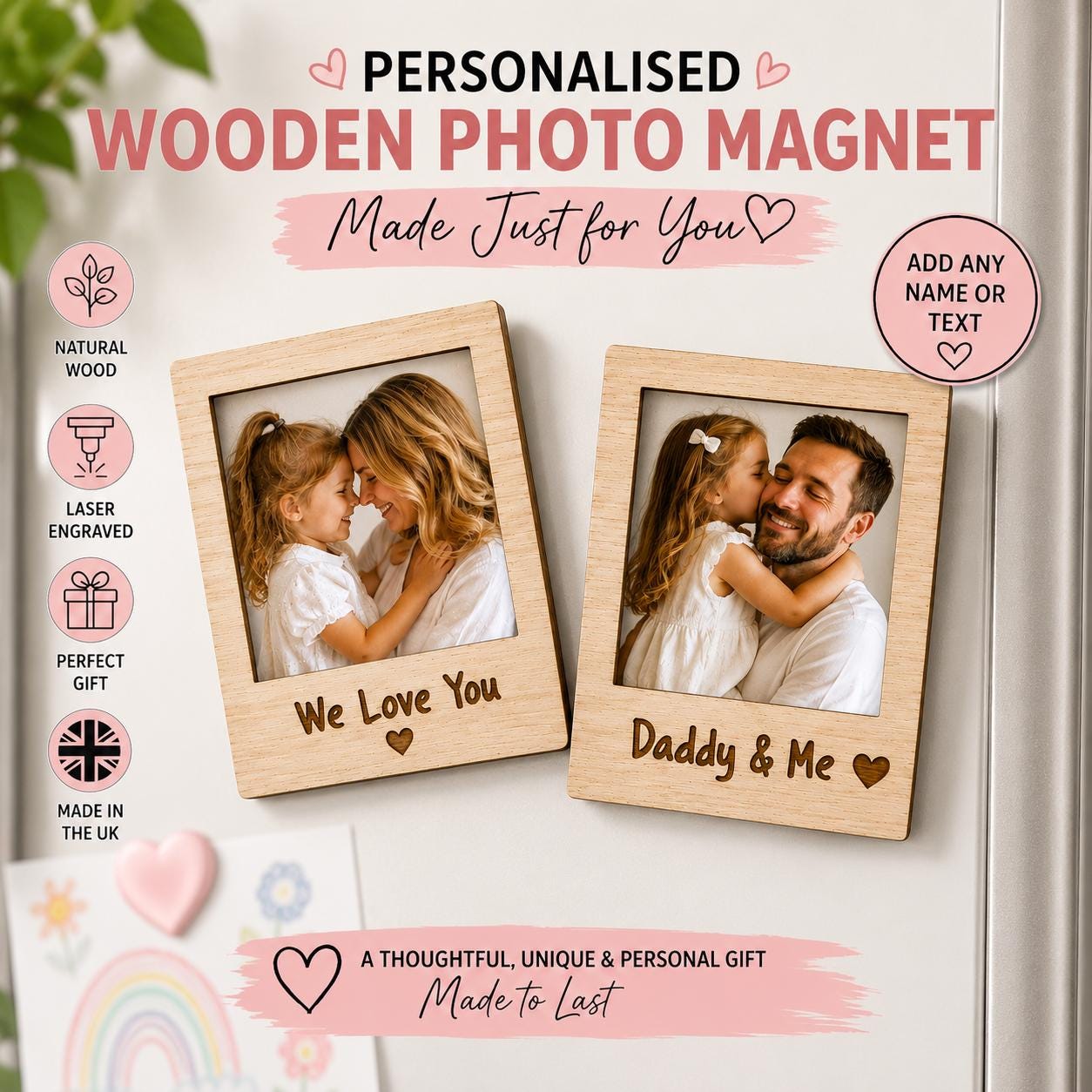 Personalised Wooden Polaroid Style Magnetic Personalised Photo