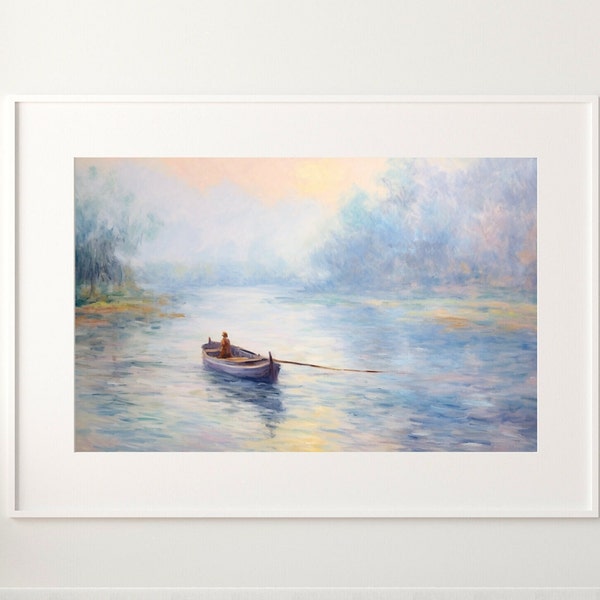 Misty River Seine Oil Painting Digital Print. Seine River Morning Fog Wall Art. Vintage Impressionism Wall Hanging Decor. Printable Download