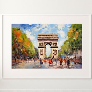 Paris Arc de Triomphe Oil Painting Digital Print. Cityscape Landmark Wall Art. City Impressionism Wall Home Decor. Printable Download
