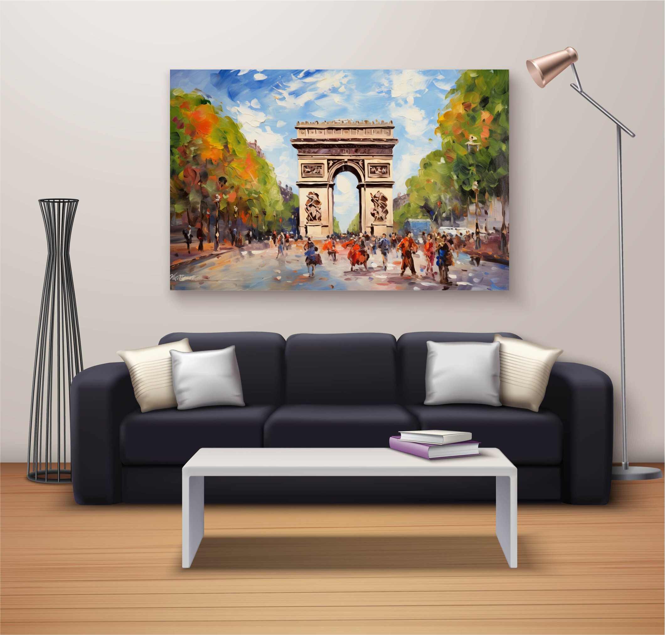 Paris Arc De Triomphe Oil Painting Digital Print. Cityscape