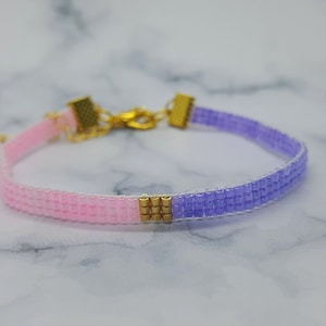Pink and Purple Loom Bracelet | 18k gold plated | embroidered bracelet | Miyuki Delica bracelet | bead loom bracelet | woven bracelet
