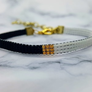 Black and White Loom Bracelet | 18k gold plated | bead loom bracelet | embroidered bracelet | Miyuki Delica bracelet