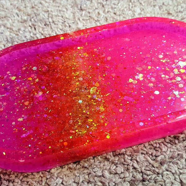 Glitter Grove Trinket Tray || super glittery pink purple and gold flaked perfume tray || feminine sparkling catchall dish || gift for her