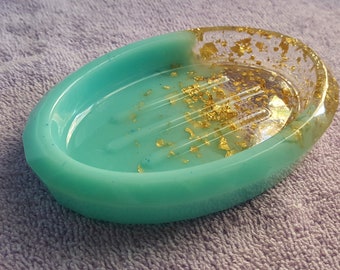 Porte-savon, porte-savon à facettes ovale sarcelle, porte-savon en résine époxy turquoise, jolie décoration de salle de bain, décoration fonctionnelle, cadeau de pendaison de crémaillère pour elle