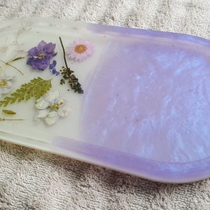 FloraFusion Tray | extra large dual colored white and purple floral trinket tray | epoxy resin catchall dish | beautiful floral vanity tray