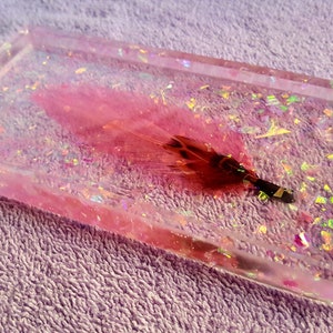 Large Square Feather Trinket Tray | epoxy resin feather encased vanity tray | housewarming gift for her | jewelry rack | catchall dish