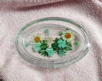 Porte-savon transparent avec fleurs bleues, porte-savon en résine époxy à facettes, cadeau de pendaison de crémaillère pour elle, décoration d&#39;intérieur fonctionnelle