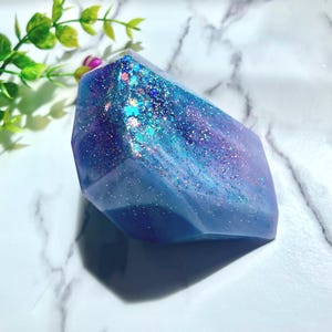 Paperweight, Stone Shaped Galaxy Blue Pink Purple Epoxy Resin Paper Holder, Document Weight, Unique Desk Decor, Celestial Crystal