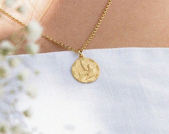 Gold Dove Medal Chain Necklace Handmade Jewelry Religious Medal Gift Made In France Birthday Gift Idea