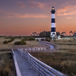 Bodie Lighthouse, Outer Banks, OBX, NC, North Carolina, Sunset, Bright colors, water, abstract, red, blue,