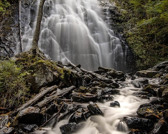 Crabtree Falls Waterfall, NC, Fall,  Blue Ridge Parkway, BRP, Little Switzerland, water, hike, smooth water, bright light, rocky