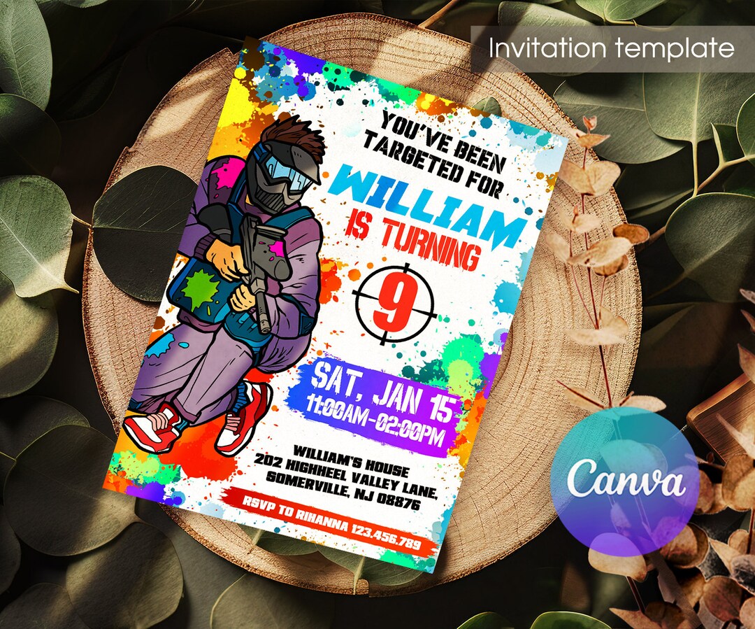 Printable Paintball Invitation Paintball Battle Editable Etsy