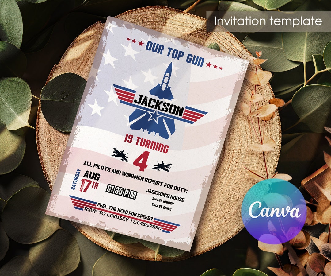 Printable Top Gun Birthday Invitation Editable Top One Etsy
