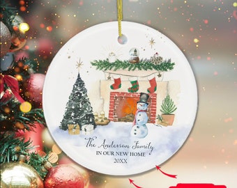 Personalize Name Family Christmas Wishes New Home Fireplace Holiday New Home Christmas Gift Ornament, Christmas Decor