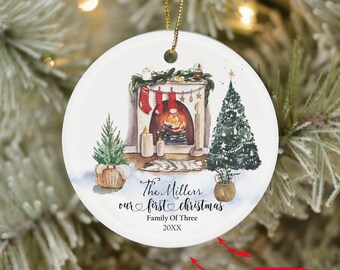 Custom Name Family of Three First Christmas Ornament, Christmas Decor