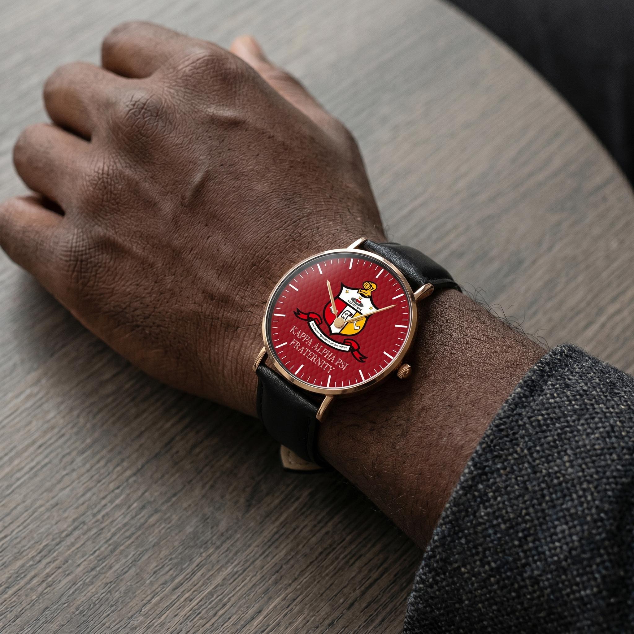 Alpha Kappa Alpha Quartz Watch with Black Leather Strap and AKA Crest Dial Alpha Saphir® Analogue Men main image 2