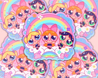 The Powerful Girls | Baby Powerful Girls | Kawaii Stickers | Nostalgic | 90s Cartoon Stickers | Holographic Rainbow Stickers