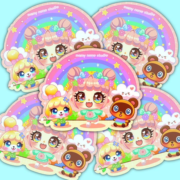 Animal Crossing Sticker | Isabelle and Tom Nook | Timmy and Tommy | ACNH Sticker | ACNL Sticker | Holographic Sticker | Holo Sticker