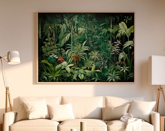 Üppiger Midcentury Dschungel: Tropische Wandkunst für Naturliebhaber und moderne Wohnkultur. Sofort Download, Lebendiges Grün