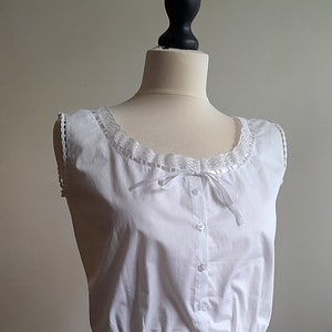 Edwardian White delicate cotton camisole. Vintage style. Corset cover. Sleeveless Top Blouse.