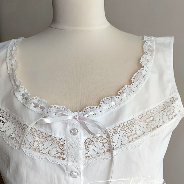 Housse corset édouardienne Camisole popeline de coton blanc Ruban couleur chiné poudre style vintage Housse corset sans manches Top Blouse