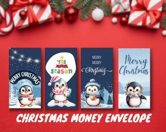 Printable Christmas Penguin Money Envelope, Christmas Cash Envelope Templates for Holidays Christmas Gift, Christmas Download