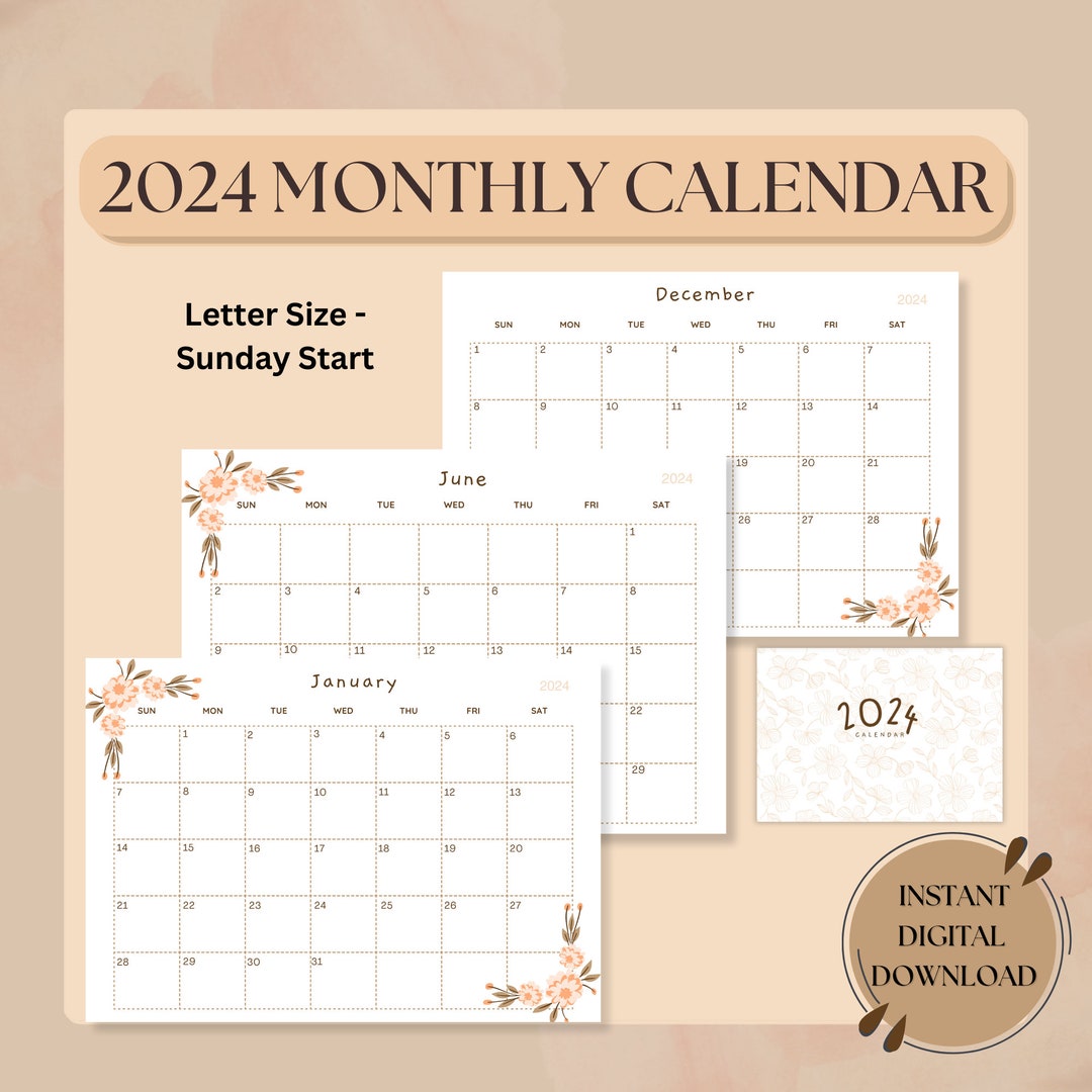 2024 Calendar 2024 Landscape Calendar Minimalist Calendar 2024 2024