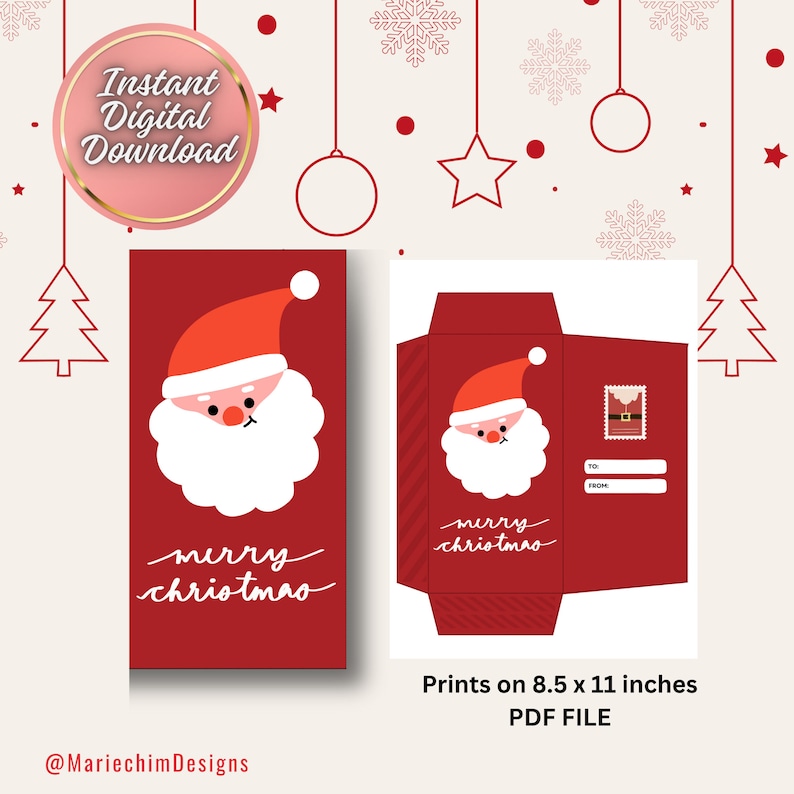 Printable Christmas Money Envelope, Christmas Cash Envelope Templates