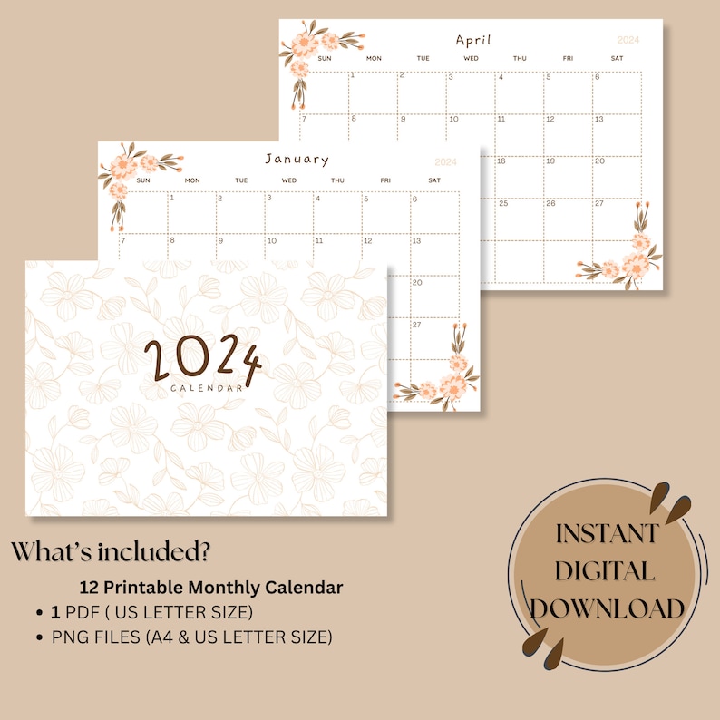 2024 Calendar 2024 Landscape Calendar Minimalist Calendar 2024 2024