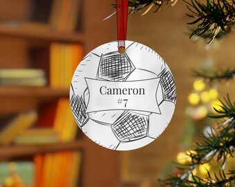 Soccer Personalized Club Team Coach Gift, School Sports Decoration, Custom Christmas Tree Ornament, Metal Hanging Ornament, Holiday gift