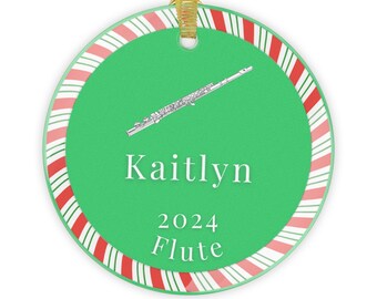 Flute Ornament, Personalized Musical Instrument Decor, Marching Band Gift, High School or College Musician DIY Christmas Present, Glass