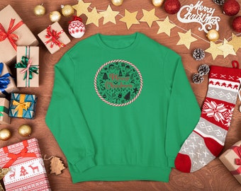 Merry Christmas Picture Art with Candy Cane Sweatshirt, Holiday Crewneck Sweatshirt, Christmas Gift Unisex Heavy Blend™ Crewneck Sweatshirt