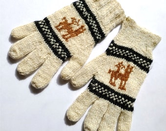 Handmade Alpaca Wool Kids Gloves, Llama Design (Youth Small)