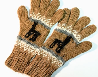 Handmade Alpaca Wool Llama Gloves, Youth Medium, Artisan Made