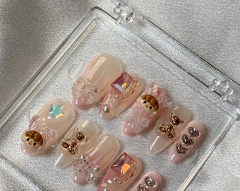 handmade press on nails /press-on nail designs/reusable nail/false nail / “Doll house”