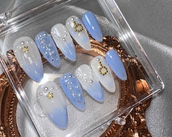 handmade press on nails /reusable nail/false nail / “Mermaid's Tears”