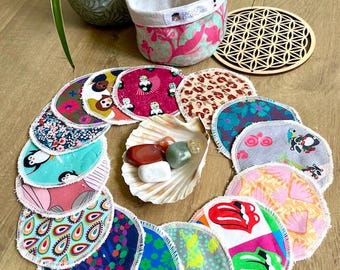 Make-up remover pads in verpakkingen van 15 stuks + mandje