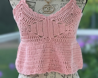 Handmade Crochet Lena Babydoll Style Top - Size Medium