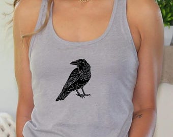Raven Tank Top, Vintage Crow Lover Tank, Black Raven Tank Tops