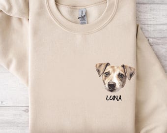 Custom Pet Portrait Sweatshirt, Personalized Dog Cat Sweater with Name, Pet Lover Gift, Pet Memorial Pullover, Animal Lover Hoodie