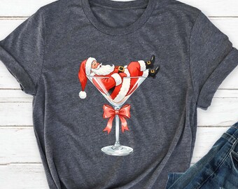Funny Santa Martini Christmas Shirt, Holiday Cocktail Tee
