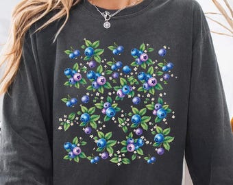 Comfort Colors® Blueberry Long Sleeve Shirt, Cottagecore Berries Aesthetic, Berry Lovers Shirt, Blueberry Gifts, Fruit Shirt