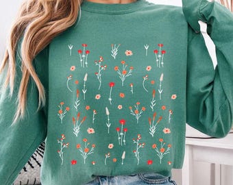 Comfort Colors® Wildflower Long Sleeve T-Shirt, Floral Fall Shirt for Women, Cozy Autumn Tee Gift for Her, Rustic Wildflowers Shirt