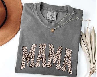Comfort Colors® Leopard Mama Shirt, Retro Mama T-Shirt, Mom Shirt, Gift for Mom, Leopard Print Mama Tee, Cute Mama Shirt, Gift for Mama
