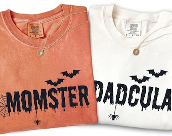 Comfort Colors® Momster and Dadcula Matching Halloween Shirts, Funny Couples Halloween Pregnancy Reveal Shirts, Momster Shirt, Dadcula Shirt