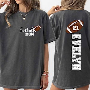 Comfort Colors® Football Mom Shirt, Football kids name & jersey number, Cute Football Season Mama Shirt, Gift For Football Lover Mom Shirt,