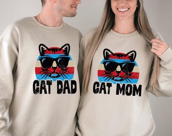 Funny Retro Cat Parents Matching Sweatshirt, Cat Mom Sweatshirt, Cat Dad Sweater Gift, Cat Lover Hoodie, Pet Parent Sweatshirt, Cat Dad Gift