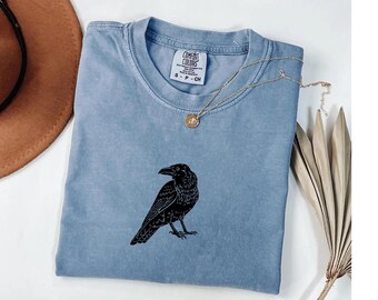 Comfort Colors® Vintage Crow Lover Shirt, Raven Shirt, Black Raven Shirt, Minimalist Raven Shirt, Gothic Bird Shirt, Raven Lover Shirt